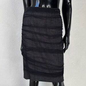 La Perla Black Houndstooth Plaid Pencil Skirt w/ Mesh Overlay
